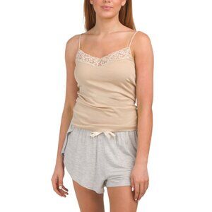 HANRO Cappuccino Made In Portugal Cotton Blend Moments V-neck Camisole